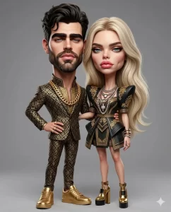 Glamorous Golden Caricature Duo