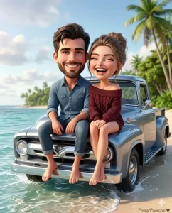 Happy Couple on a Vintage Beach Road Trip