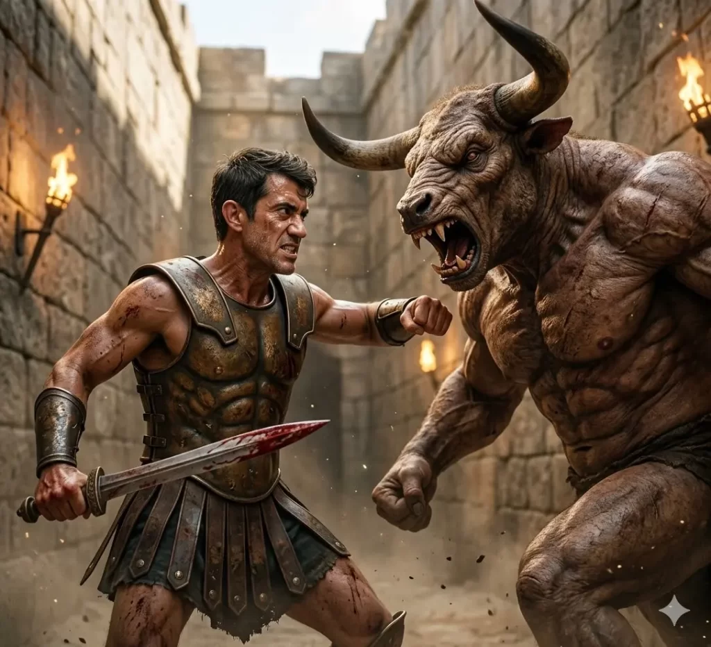 Perseus vs. The Minotaur Labyrinth Duel