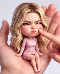 Tiny Pouting Blonde Chibi on a Palm