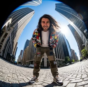 Urban Fisheye Low-Angle City Stance