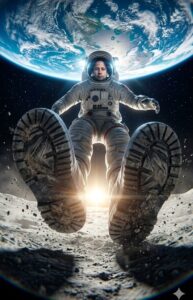 Astronaut Lunar Jump Fisheye Nadir Perspective