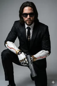 Cybernetic Assassin in Tailored Suit
