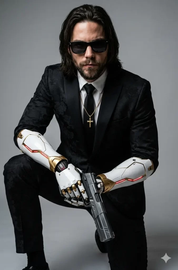 Cybernetic Assassin in Tailored Suit