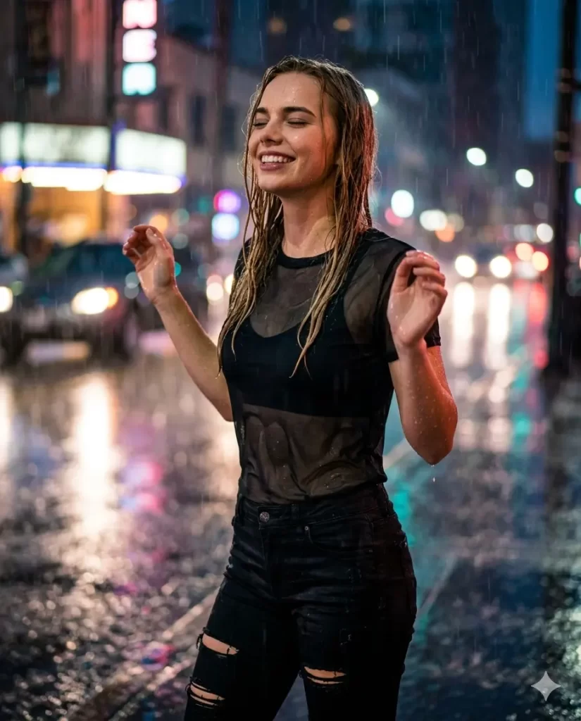 Joyful Night Dance in the City Rain