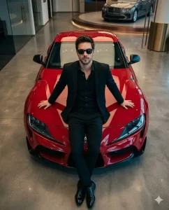 Luxury Showroom High-Angle Cinematic Portrait