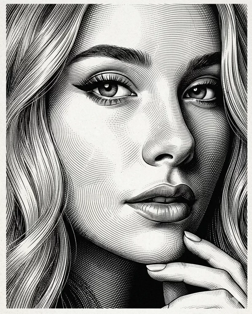 Vintage Noir Engraved Portrait