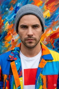 Contemporary Male Portrait in Abstract Chromatic Explosion