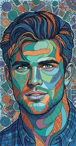 High-Density Colored Doodle Male Portrait