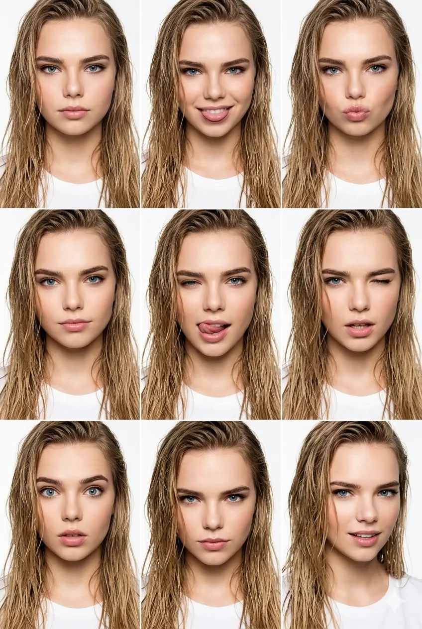 High-Fashion Beauty Grid Multi-Expression Portrait Collage