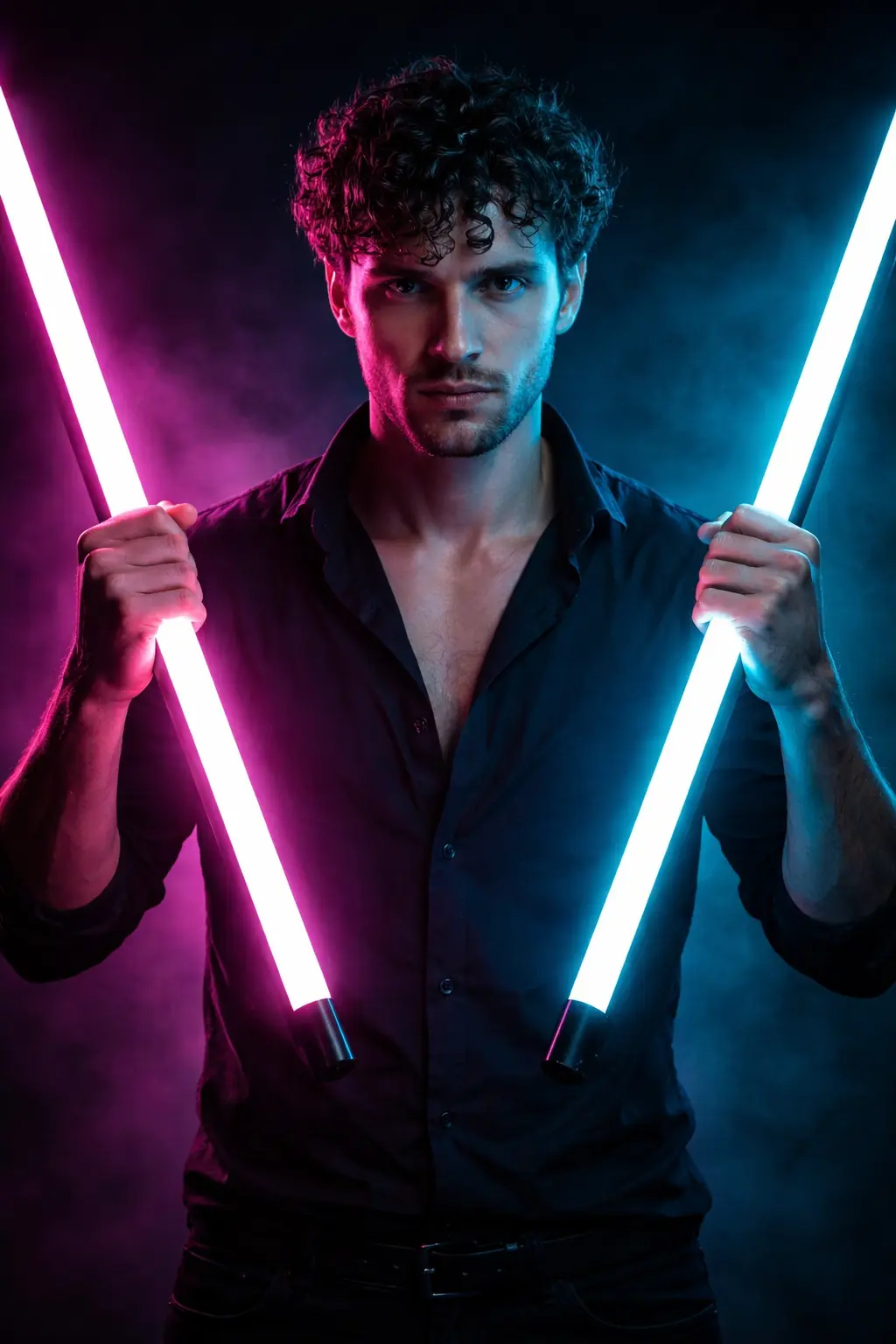 Neon Dual-Light Cinematic Portrait