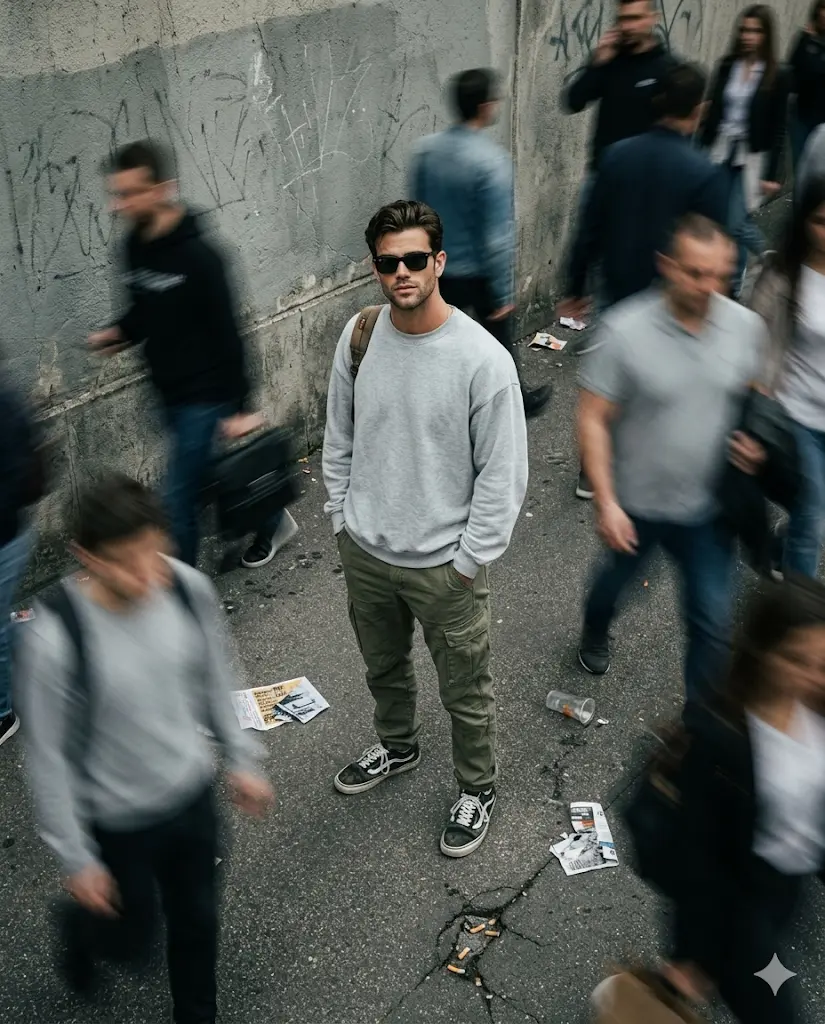 Urban Motion High-Angle Streetwear Portrait